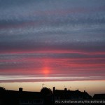 Dusk: The point when darkness falls. It follows sunset by some minutes, typically occurring when the sun is some degrees below the horizon. The intervening period is known as l'heure bleue.