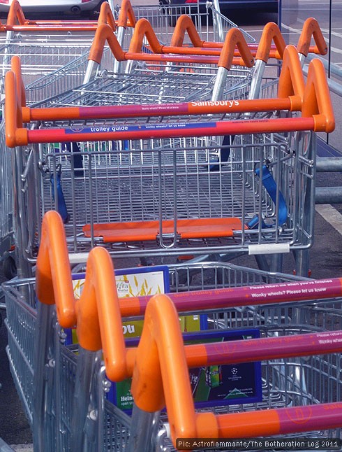 Returned supermarket trolleys waiting for collection