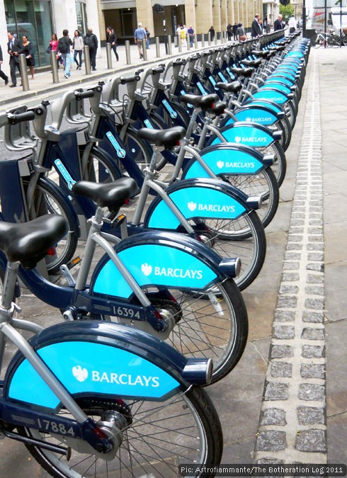 Boris Bikes at their stands in the City of London