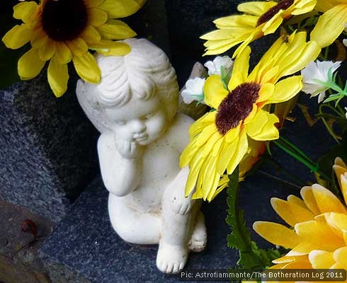 Small statue among flowers