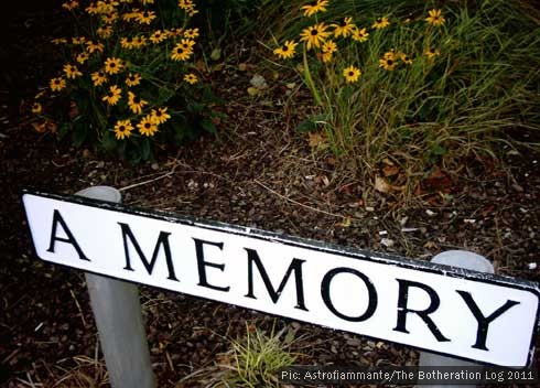 A street sign reading: "A Memory"