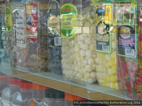 Jars of sweets in a shop window