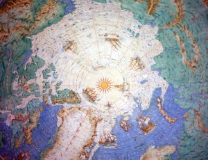 The Polar Museum's famous painted ceiling, with the North Pole shown