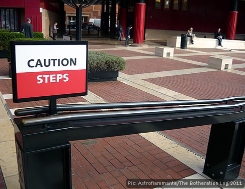 Notice alerting pedestrians to the presence of steps