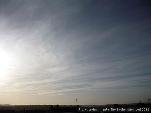 High cirrus cloud against blue sky