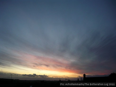 Gold, pink and blue-grey sunset sky