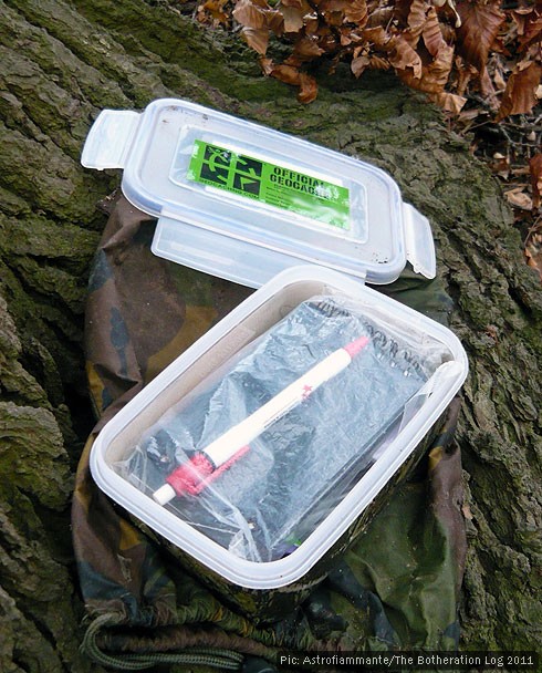 An open geocache box