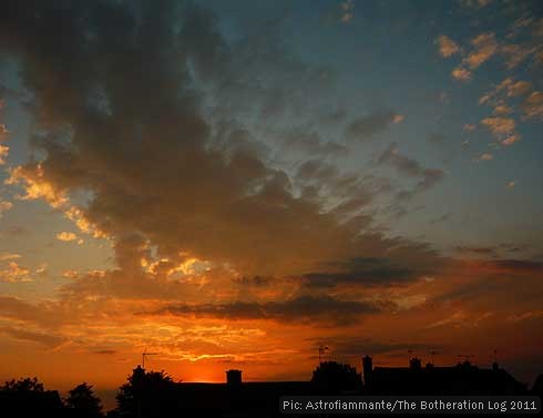 Blue and orange sunset with altocumulus cloud