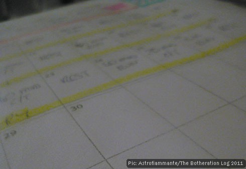 Calendar with highlighted appointments written in